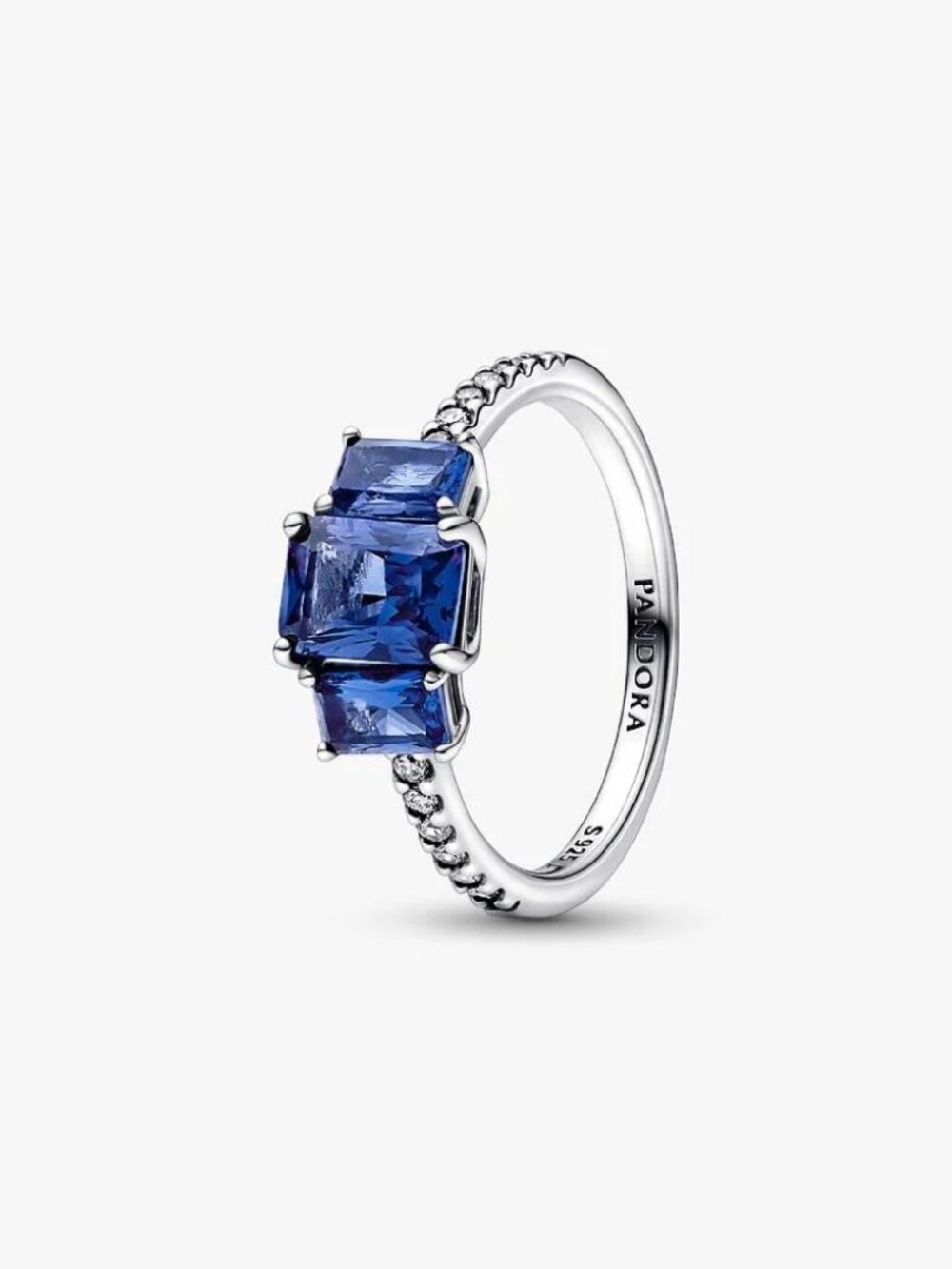 Pandora Blue Rectangular Three Stone Sparkling Ring